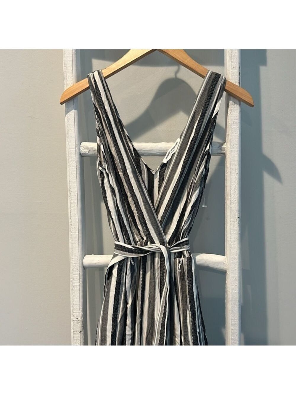 Amanda Uprichard Monochrome Striped wide leg belted jumpsuit size small - Picture 4 of 9